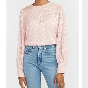 Express Leopard‎ Jacquard Balloon Sleeve Top